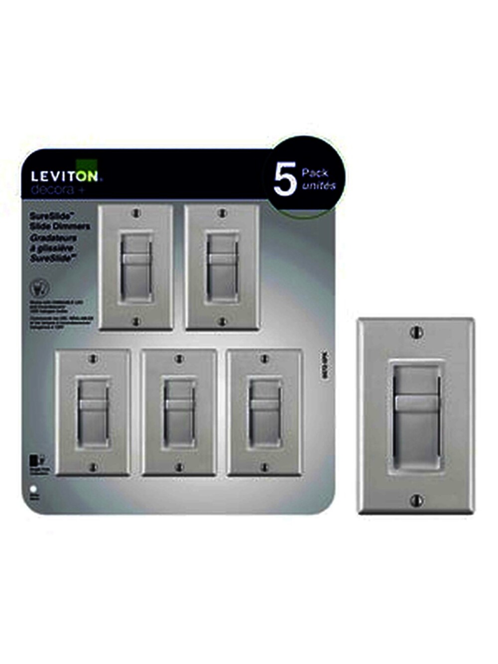 Leviton Decora SureSlide Dimmer Switch 5-Pack White